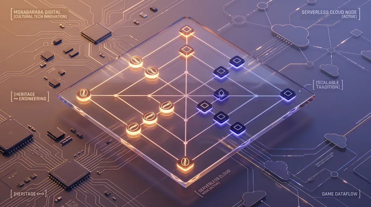 A glowing Morabaraba board laid over a circuit board.